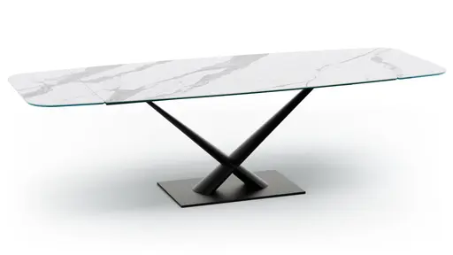 Esstisch Savona - LB ca. 200x100 cm, ausziehbar, Keramik, Weiß, Bootsform