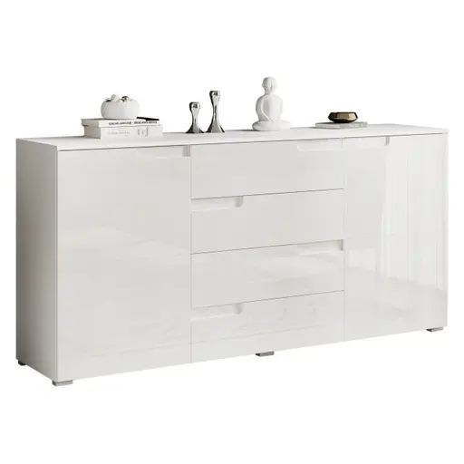 Kommode - B ca. 165 cm, Weiß, Hochglanz