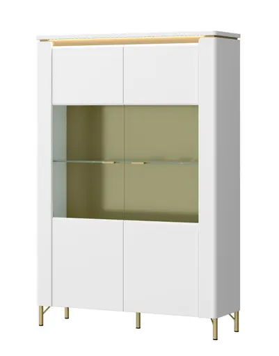 Vitrine - mit Beleuchtung, Alpinweiß, Goldfarben, Weiß Hochglanz