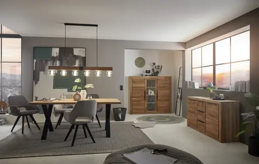 Highboard - Eiche Dekor, Eiche Massiv, Geölt