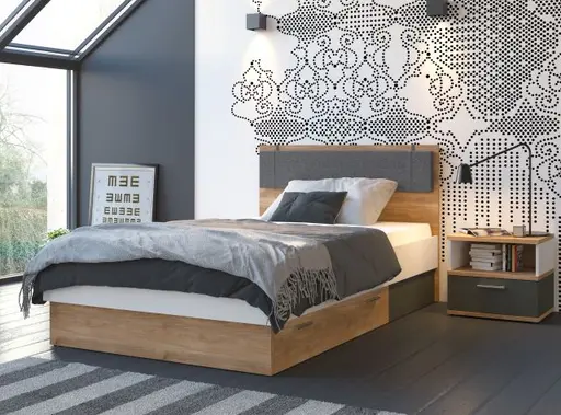 Bettgestell- Liegefläche ca. 120x200 cm, Eiche Dekor, Weiß, Graphit