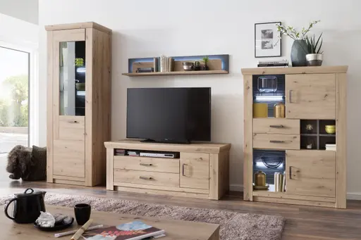 Wohnwand - mit Beleuchtung, Balkeneiche