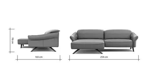 Ecksofa Bormio - Longchair links, 1,5-Sitzer inkl. Kopfteilverstellung, Leder, Weinrot