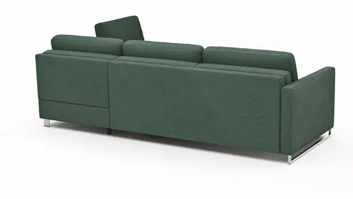 Ecksofa Nuoro - 2-Sitzer mit Longchair rechts inkl. Schlaffunktion und Bettkasten, Stoff, Dunkelgrün