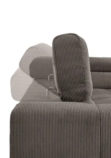 Ecksofa COLLEEN 2.0 - 2-Sitzer mit Ecke rechts, Kopfteil verstellbar, Feincord, Taupe