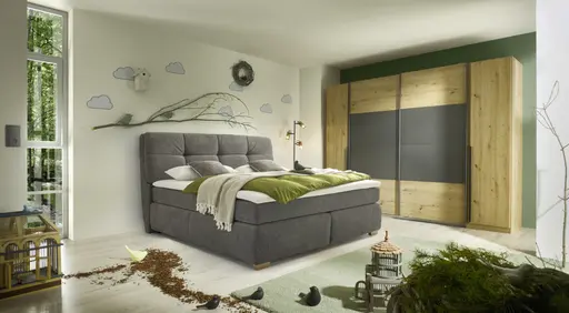 Boxspringbett JORINA MIX- Liegefläche ca. 180x200 cm, Stoff, Dunkelgrau