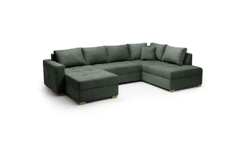 Wohnlandschaft JOSY - Longchair links, 1,5-Sitzer, Ecke rechts inkl. Schlaffunktion mit Bettkasten, Stoff, Grün