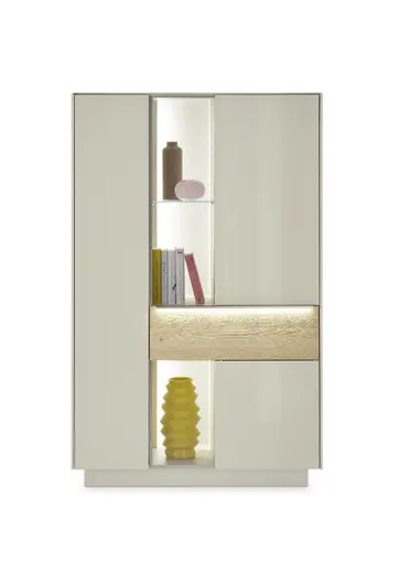 Highboard - mit Beleuchtung, B ca. 96 cm, Kaschmir, Eiche massiv