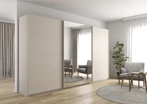 Schwebetürenschrank RIVASA- B ca. 361 cm, Champagner, Spiegel