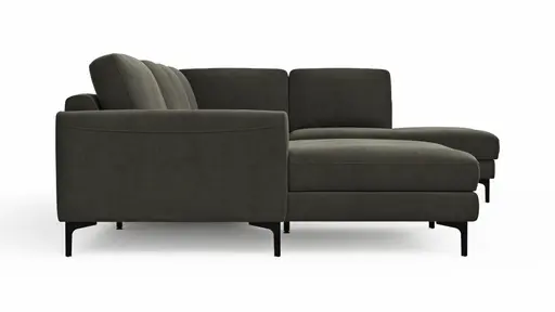 Wohnlandschaft Oviedo - Longchair links mit 2-Sitzer und Ecke rechts, Stoff, Braungrün