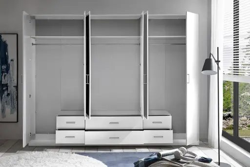 Drehtürenschrank- B ca. 271 cm, Weiß, Spiegel