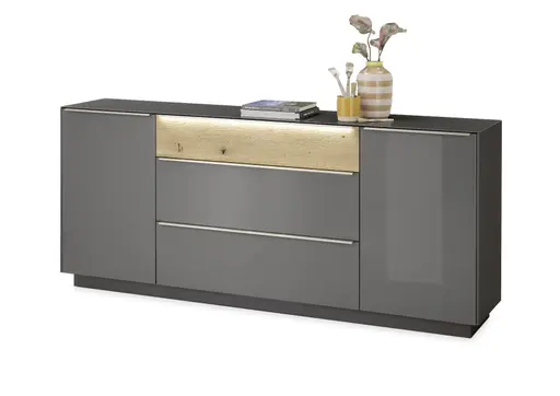 Sideboard - mit Beleuchtung, B ca. 214 cm, Anthrazit, Eiche massiv