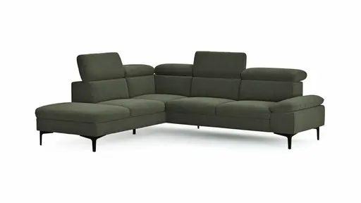 Ecksofa Felipa - Ecke links mit 2,5-Sitzer inkl. Kopfteil verstellbar, Stoff, Dunkelgrün