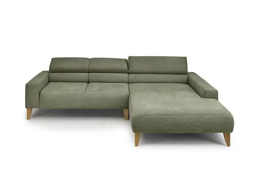 Ecksofa CHENOA - 2-Sitzer mit Longchair rechts, Kopfteil verstellbar, Stoff, Dunkelgrün