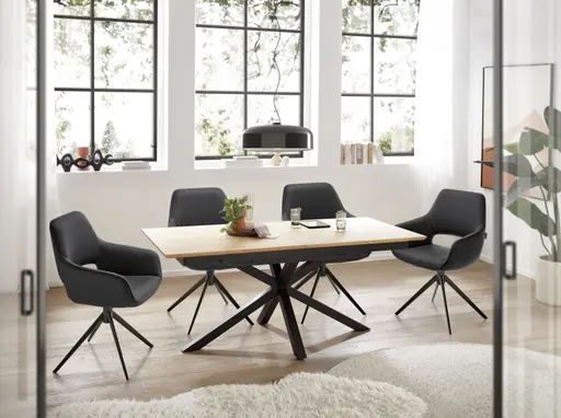 Esstisch MAKAIO - ausziehbar, LB ca. 180x90 cm, Eiche Furnier, Schweizer Kante, Schwarz