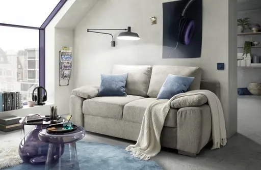 Schlafsofa EMIEL - 2-Sitzer inkl. Schlaffunktion und Bettkasten, Stoff, Taupe