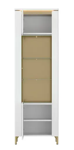 Vitrine - mit Beleuchtung, Alpinweiß, Goldfarben, Weiß Hochglanz