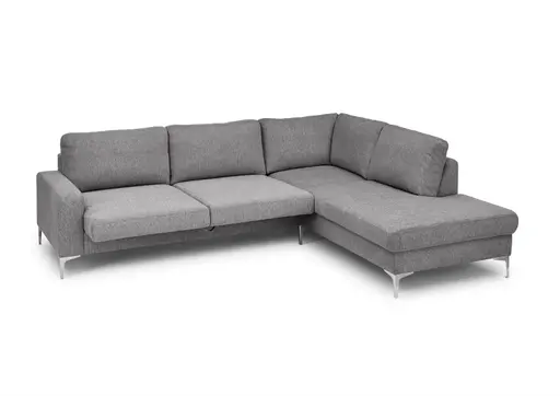 Ecksofa CALM 2.0 - 2,5-Sitzer mit Ecke rechts, Schlaffunktion mit Bettkasten, Stoff, Steingrau