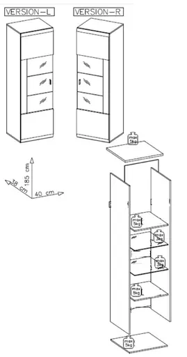 Vitrine - mit Beleuchtung, B ca. 40 cm, Graphit, Marmor Nachbildung hell