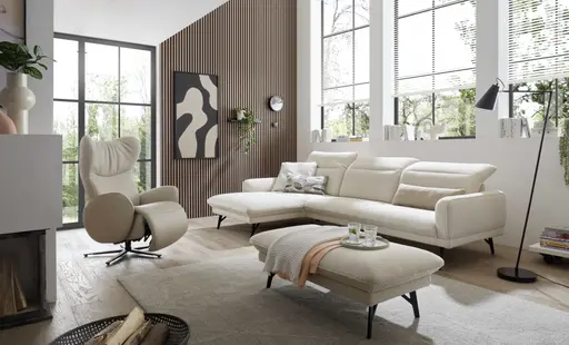 Fernsehsessel EM Menifee - Relaxfunktion manuell, Leder, beige