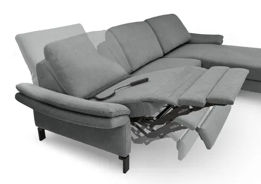 Ecksofa CALM PREMIUM 2.0 - 3-Sitzer mit Longchair rechts, Relaxfunktion motorisch, Armlehne verstellbar, Stoff, Anthrazit