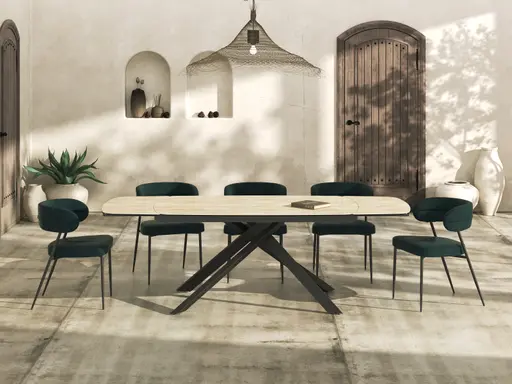 Esstisch - ausziehbar, LB ca. 160-240x100 cm, Keramik, Travertin