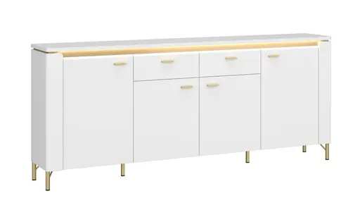 Sideboard - mit Beleuchtung, Alpinweiß, Goldfarben, Weiß Hochglanz