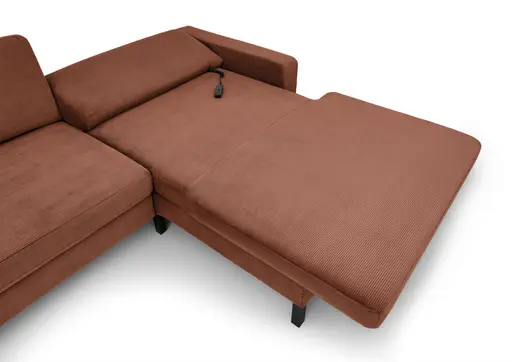  Ecksofa CALM MOVE 2.0 - 2,5-Sitzer mit Longchair rechts, Schlaffunktion, Feincord, Rost