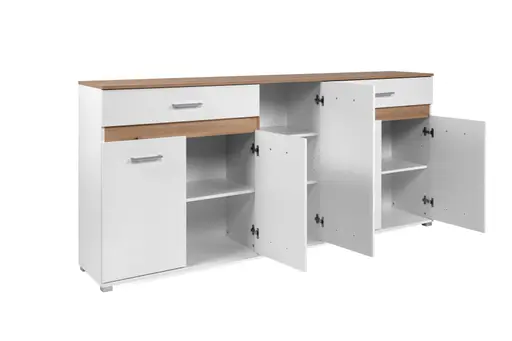 Sideboard- Weiß, Eiche Dekor