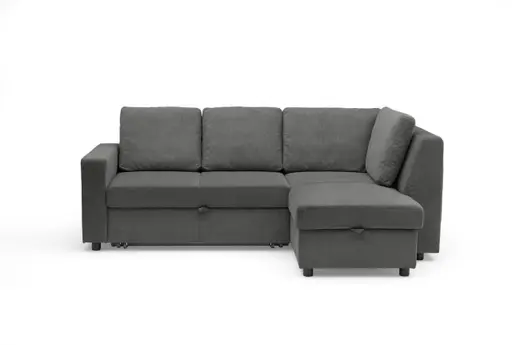 Ecksofa PRO FLEXX - 2-Sitzer, Ecke rechts inkl. Schlaffunktion und Bettkasten, Stoff, Steingrau