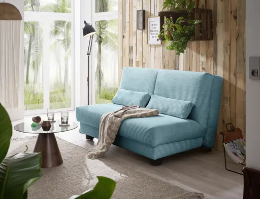  Schlafsofa EASY Optik A - 2-Sitzer ohne Armlehne, 140 cm inkl. Schlaffunktion, Cord, Türkis