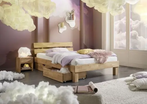 Bettgestell- Liegefläche ca. 140x200 cm, Wildeiche, Massiv, Geölt