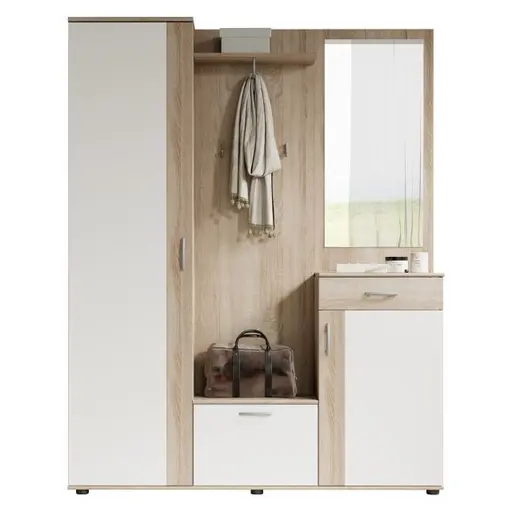 Kompaktgarderobe - Sonoma Eiche Nachbildung, Weiß