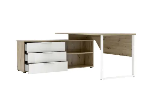 Winkelschreibtisch - LB ca. 180x160 cm, Artisan Eiche Nachbildung, Weiß