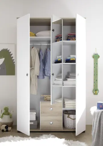 Drehtürenschrank- B ca. 115 cm, Eiche Dekor, Weiß