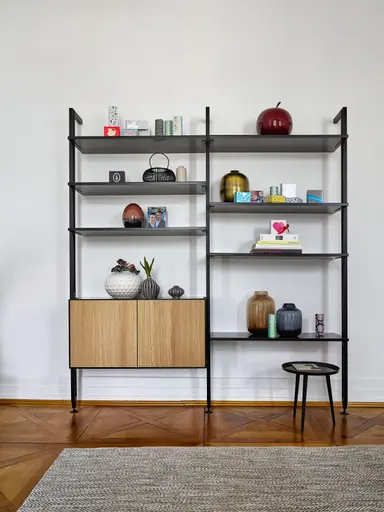 Regal Edge - B ca. 190 cm, Eiche, Weiß, Lack, Schwarz