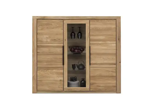 Highboard - Eiche Dekor, Eiche Massiv, Geölt