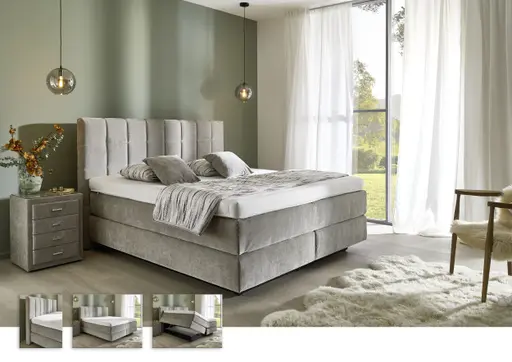 Boxspringbett - Liegefläche ca. 180x200 cm, Stoff, Grau