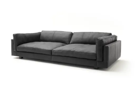 Sofa Aprino 3 - 4-Sitzer XXL, Dickleder, schwarz, Armlehne Kissen