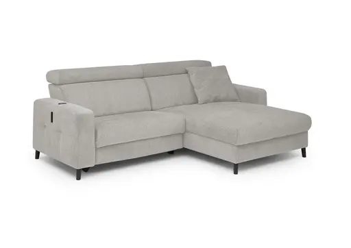 Ecksofa JANKO - 1-Sitzer mit Longchair rechts, Relaxfunktion motorisch, Stoff, Grau