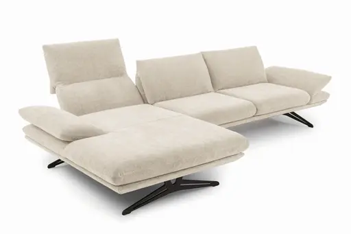 Ecksofa - Longchair links mit 2,5-Sitzer, Kopfteil/Armlehne verstellbar, Stoff,Graubeige