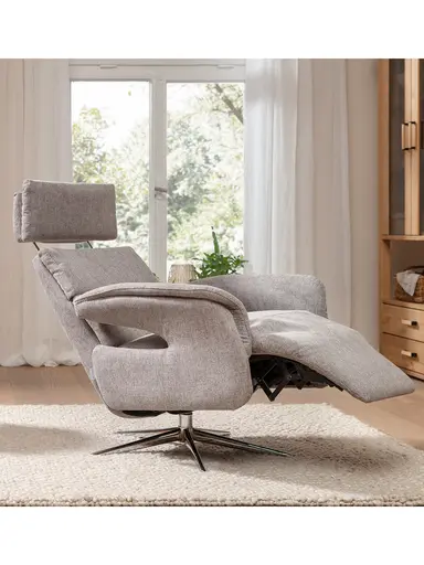 Relaxsessel Amila - Größe M, inkl. Relaxfunktion und Kopfteilverstellung, Stoff, Grau