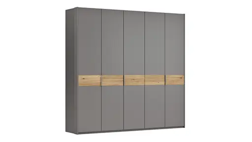 Drehtürenschrank Viana - B ca. 254 cm, Lack, Steingrau, Riffholz, Wildeiche