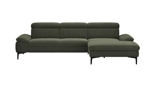 Ecksofa Felipa - 2,5-Sitzer mit Longchair rechts inkl. Kopfteil verstellbar, Stoff, Dunkelgrün
