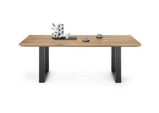 Esstisch - LB ca. 240x100 cm, Wildeiche massiv geölt, Schweizer Kante, Schwarz