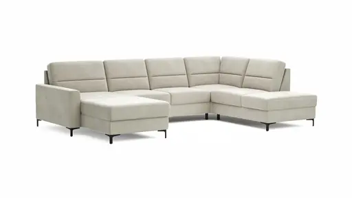 Wohnlandschaft Merlos H - Longchair links und 2,5-Sitzer mit Ecke rechts inkl. Relaxfunktion (motorisch), Stoff, Natur