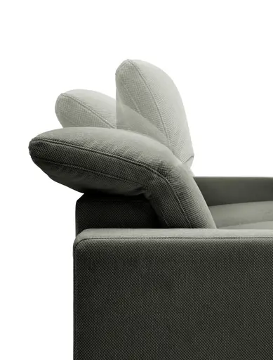 Ecksofa - CALM FLEX 2.0, 3-Sitzer mit Longchari rechts, Kopfteil verstellbar, Stoff, Olive