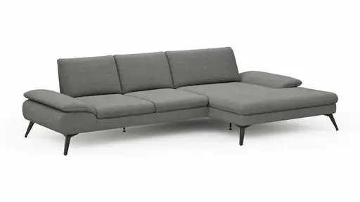 Ecksofa Collina - 2,5-Sitzer, Longchair rechts inkl. Sitztiefen- u. Armlehehnenverstellung, Stoff, Dunkelgrau