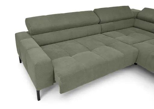  Ecksofa COLLEEN 2.0 - 2-Sitzer mit Ecke rechts, Sitzvorzug motorisch, Feincord, Olive
