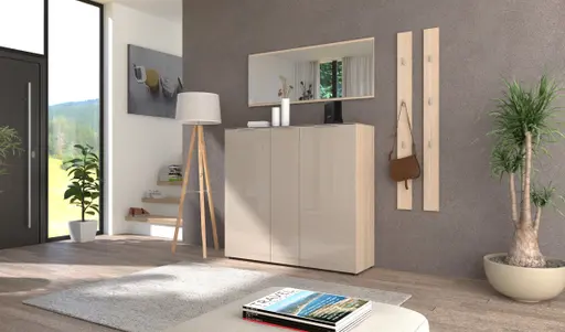 Schuhschrank - B ca. 136 cm, Riva Eiche Nachbildung, Kaschmir